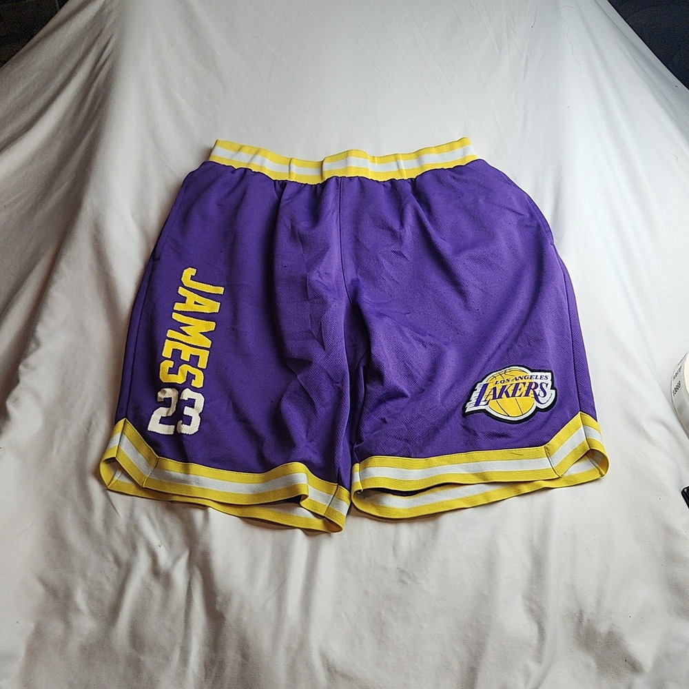 NBA Los Angeles Lakers LeBron James #23 Basketball Shorts Purple Yellow Men's